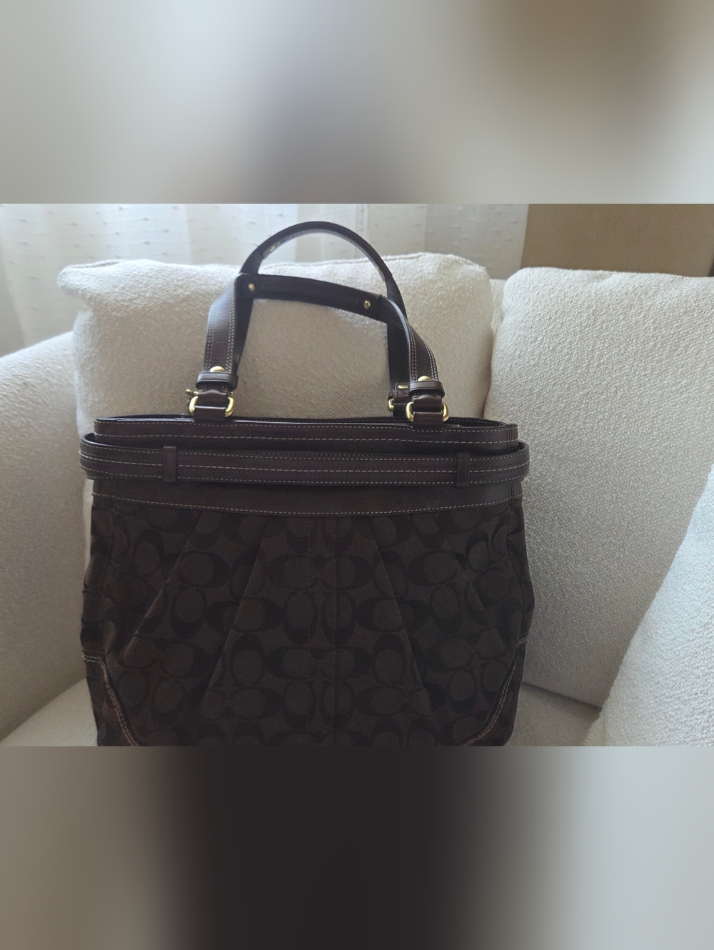 Coach Dark Brown Signature Canvas Tote with Gold Hardware - Picture 2 of 5